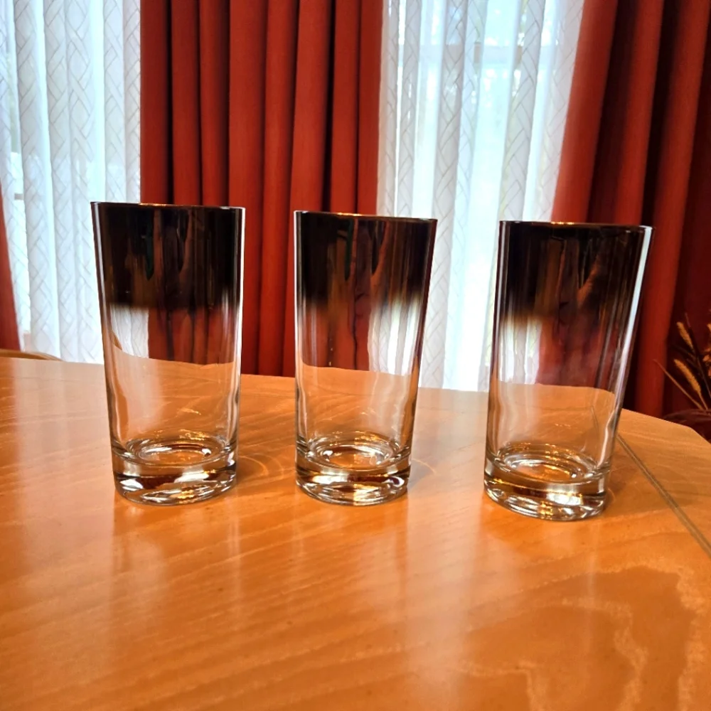 4 Vintage Tumbler Bar Glasses, Bronze/Gold Shading